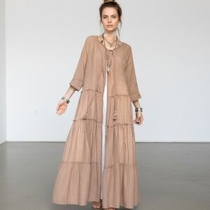 Earthbound XL Duster Tiered Beige Boho Cottage Indie Fairy Lagenlook Festival